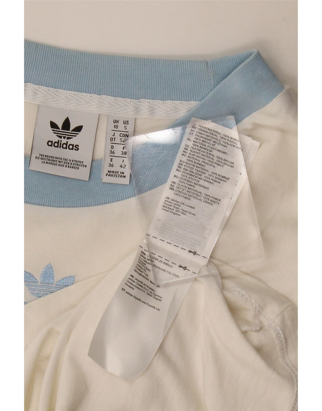 ADIDAS Tricou Crop Top UK 10 Bumbac Alb Mic