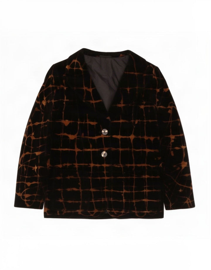 Jachetă vintage din catifea cu 2 nasturi pentru femei UK 14 Medium Black Check