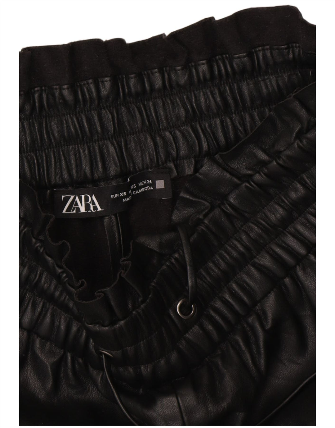 Pantaloni din piele artificială cu picioare largi ZARA pentru femei XS W25 L20 negru