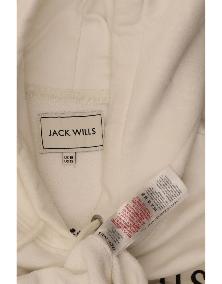 JACK WILLS Pulover supradimensionat cu glugă cu grafic pentru femei UK 16, mare, alb, bumbac