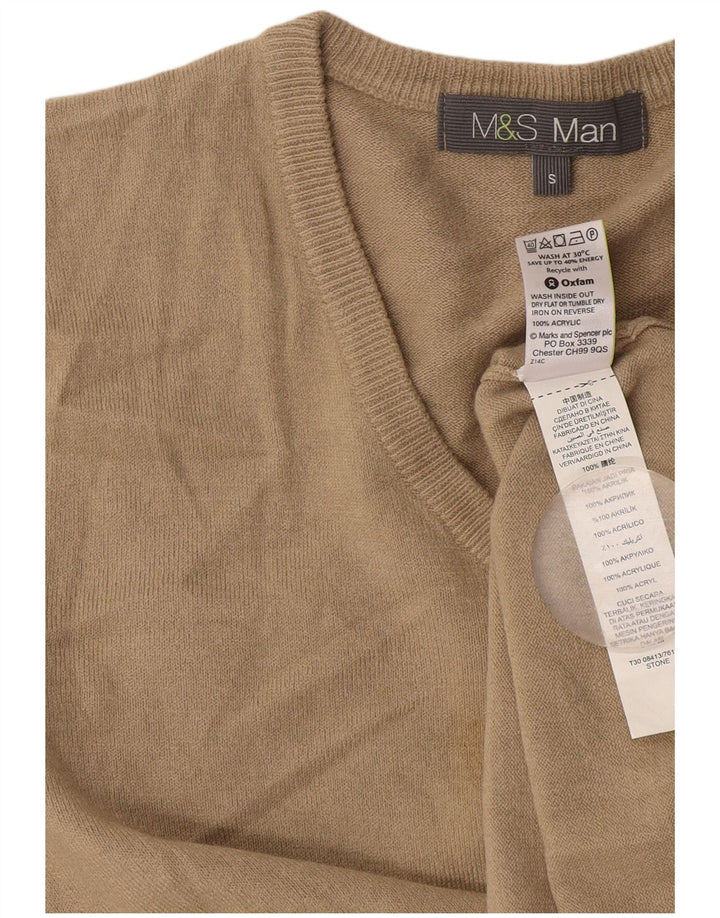 Pulover pentru bărbați Marks & Spencer, cu decolteu în V, mic, bej, acrilic