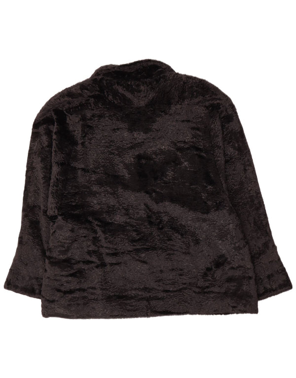 Blazer vintage pentru femei din blană artificială, UK 18 XL, viscoză neagră