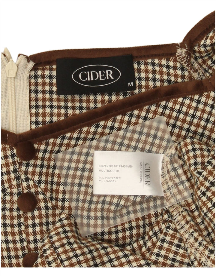 Cider Rochie A-Line pentru femei cu umăr dezactivat UK 12 Medium Brown Houndstooth
