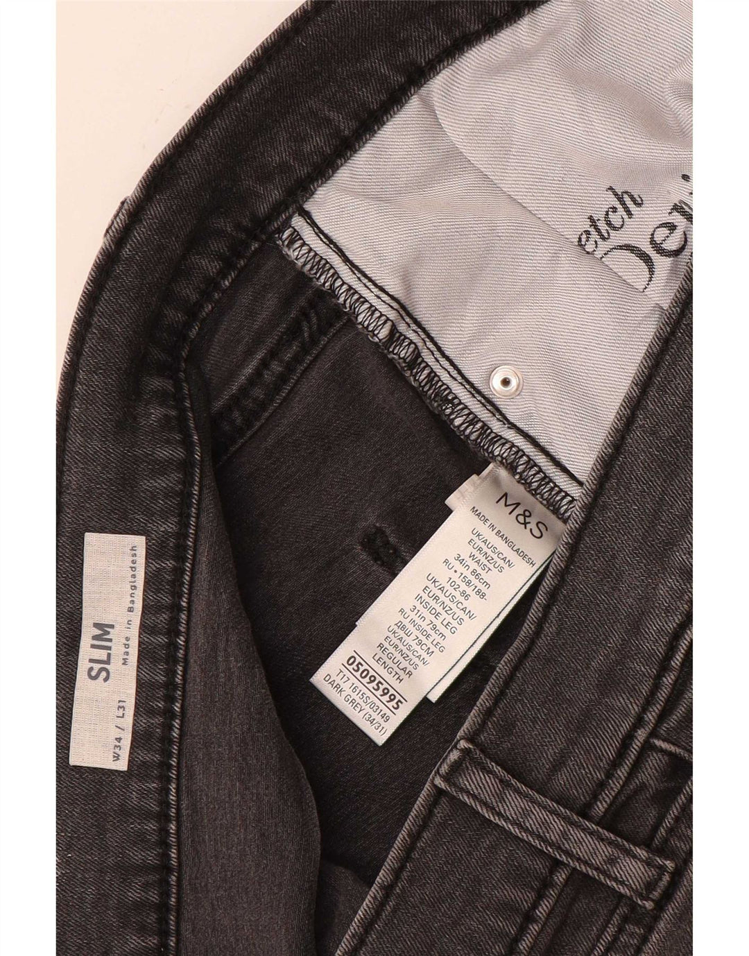 Blugi slim pentru bărbați Marks & Spencer W34 L31 bumbac gri