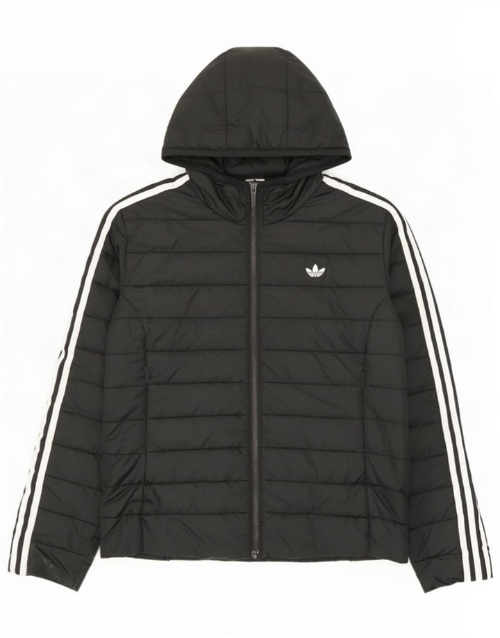 Jachetă căptușită cu glugă Adidas pentru femei UK 14 Poliester mediu negru