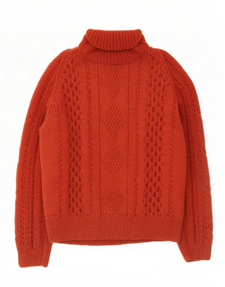 Pulover vintage pentru femei cu gât rulat, UK 12, portocaliu mediu
