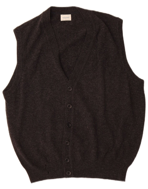 Pulover cardigan fără mâneci pentru bărbați Benetton, lână virgină, gri mediu