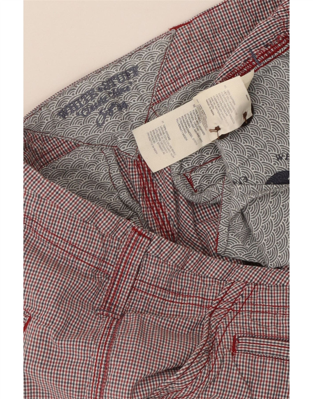 WHITE STUFF Pantaloni scurți chino pentru bărbați W34, bumbac mare, roșu, vichy