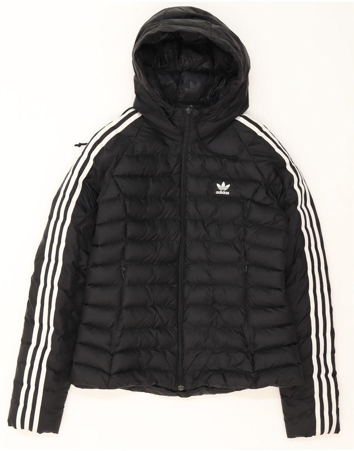 Jachetă căptușită cu glugă Adidas pentru femei UK 14 Poliester mediu negru
