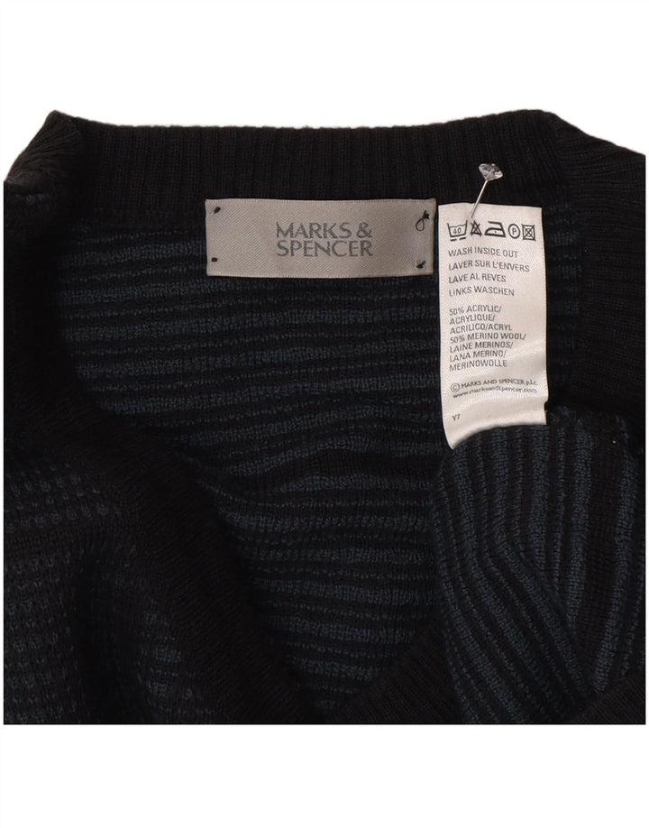 Pulover pentru bărbați Marks & Spencer, cu decolteu în V, XL, albastru bleumarin, cu carouri acrilice