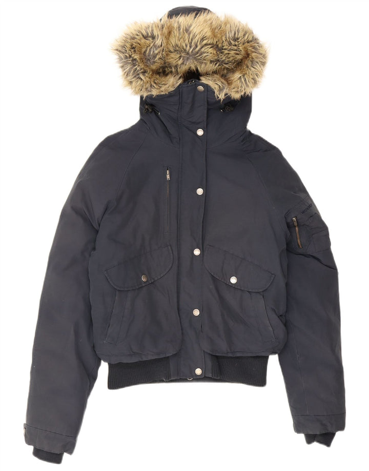 Jachetă căptușită cu glugă Woolrich pentru femei UK 12 Medium bleumarin bumbac