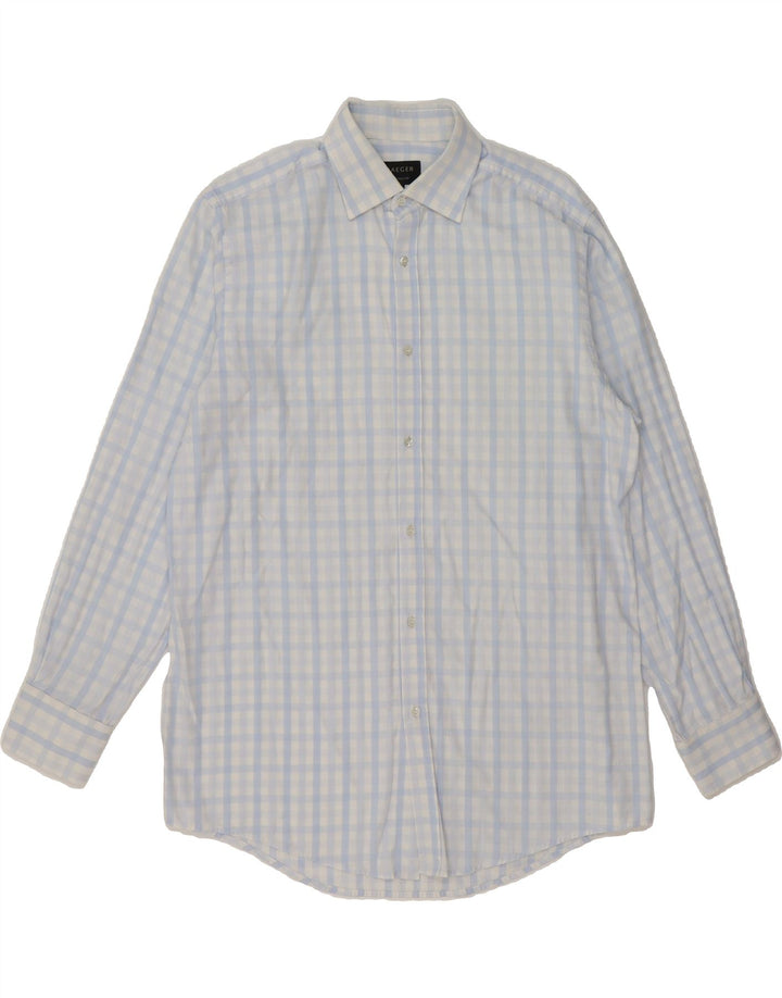 JAEGER Mens Shirt Size 16 Large Blue Gingham Cotton Vintage Jaeger and Second-Hand Jaeger from Messina Hembry 