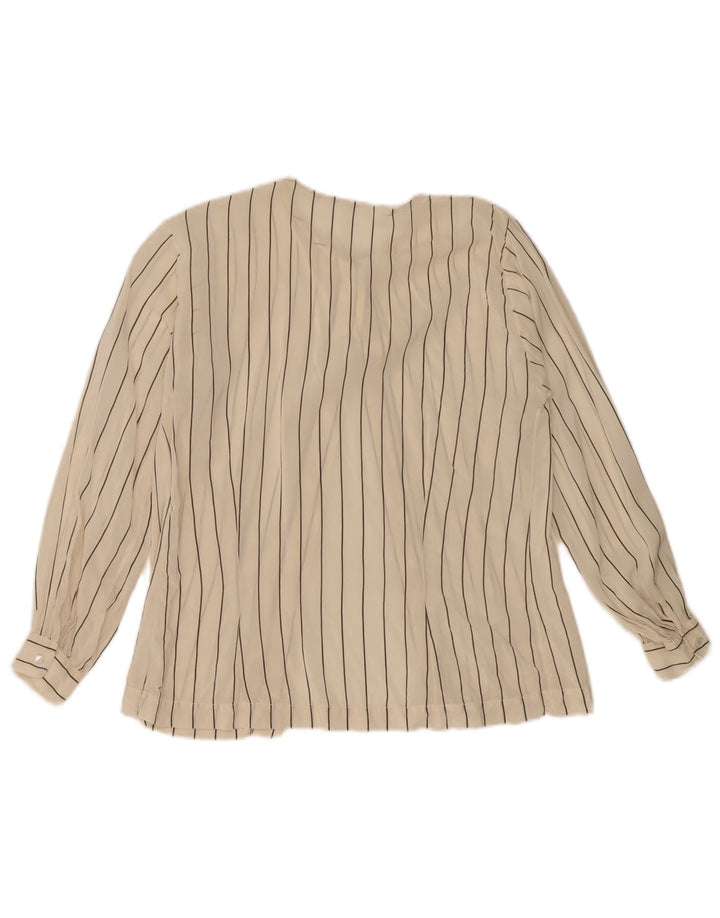 Bluză de cămașă vintage pentru femei UK 12 Medium Off White Pinstripe