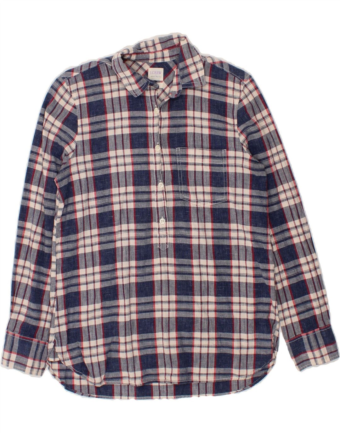 J. CREW Womens Boy Fit Longline Pullover Shirt UK 6 XS Navy Blue Check Vintage J. Crew and Second-Hand J. Crew from Messina Hembry 