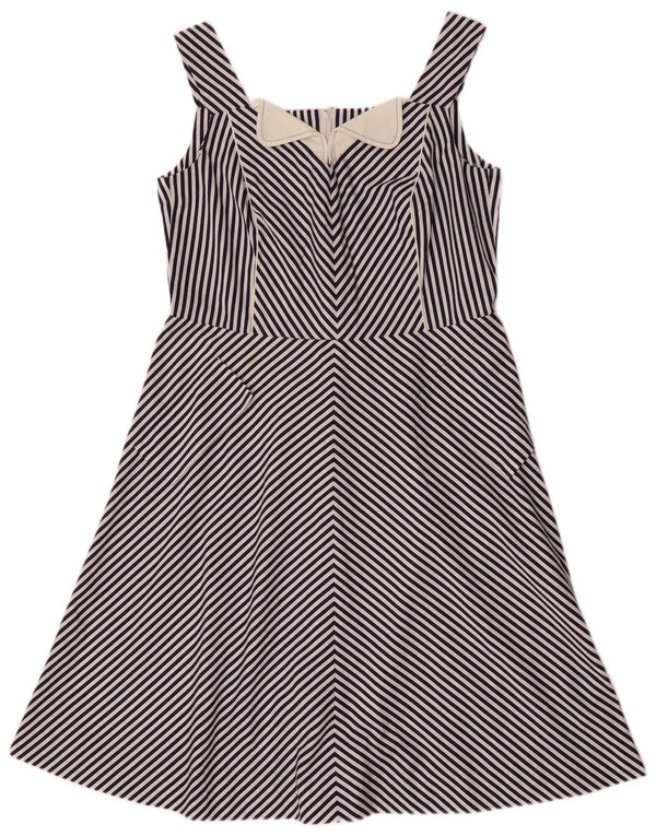 Rochie vintage pentru femei fără mâneci, în formă de A, IT 46, mare, bleumarin, cu dungi