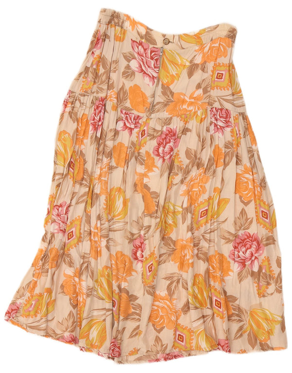Vintage Womens High Waist A-Line Skirt Large W32 Beige Floral Viscose