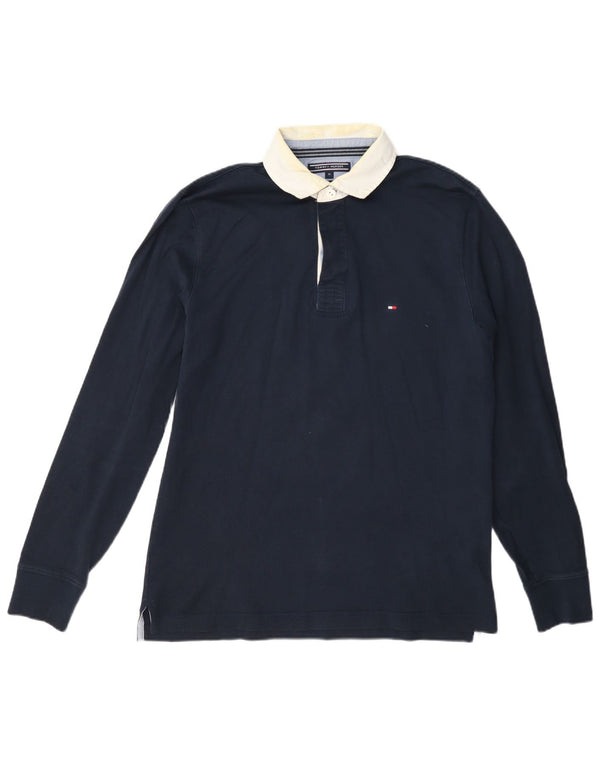 Tommy Hilfiger Mens Long Sleeve Rugby Polo Shirt Medium Navy Blue Cotton