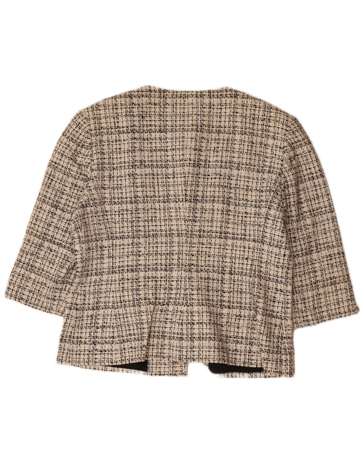 Sacou Jaeger pentru femei, cu 4 nasturi, cu maneci 3/4, UK 16, mare, bej, carouri