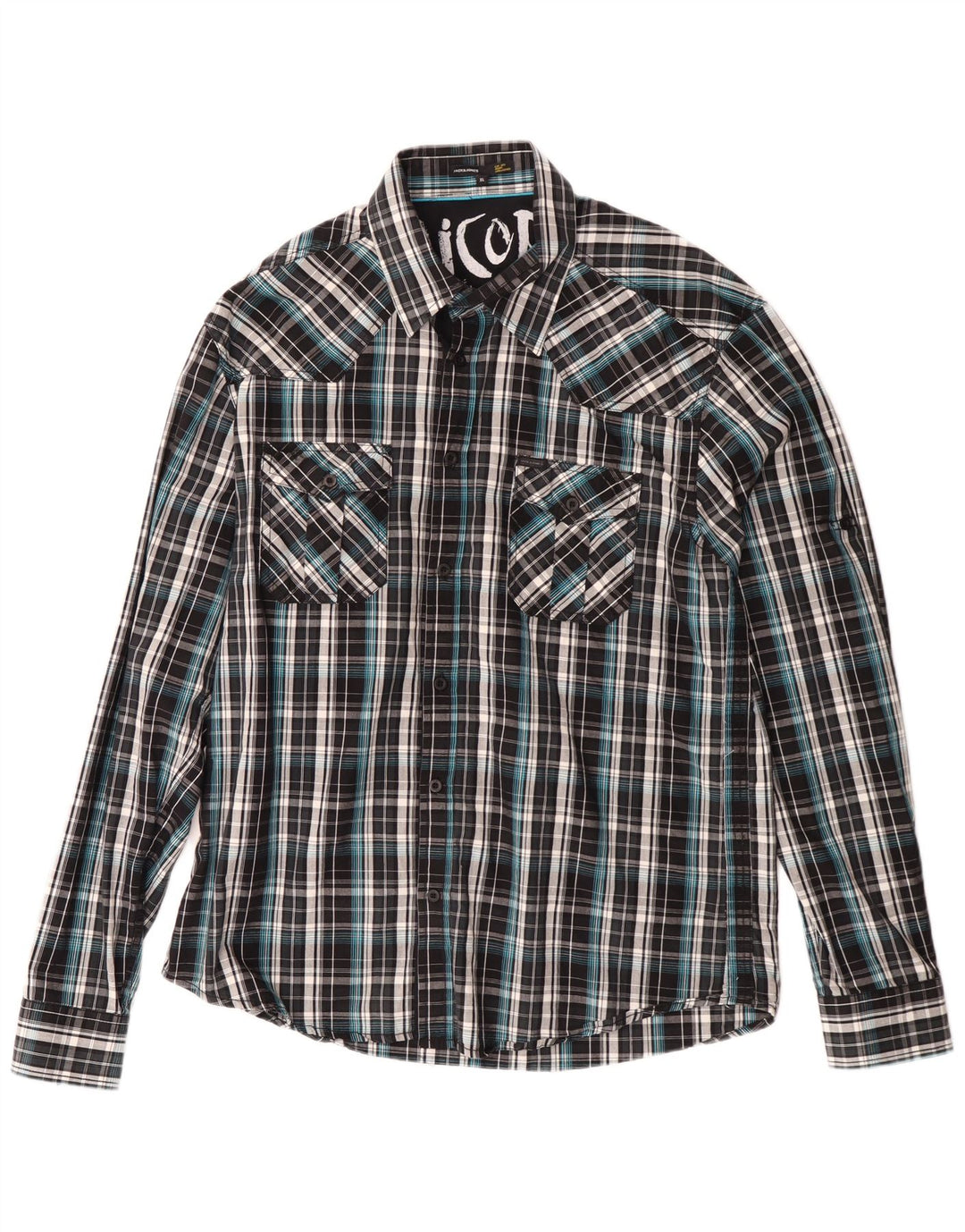 Cămașă pentru bărbați Jack & Jones XL, bumbac cu carouri negru