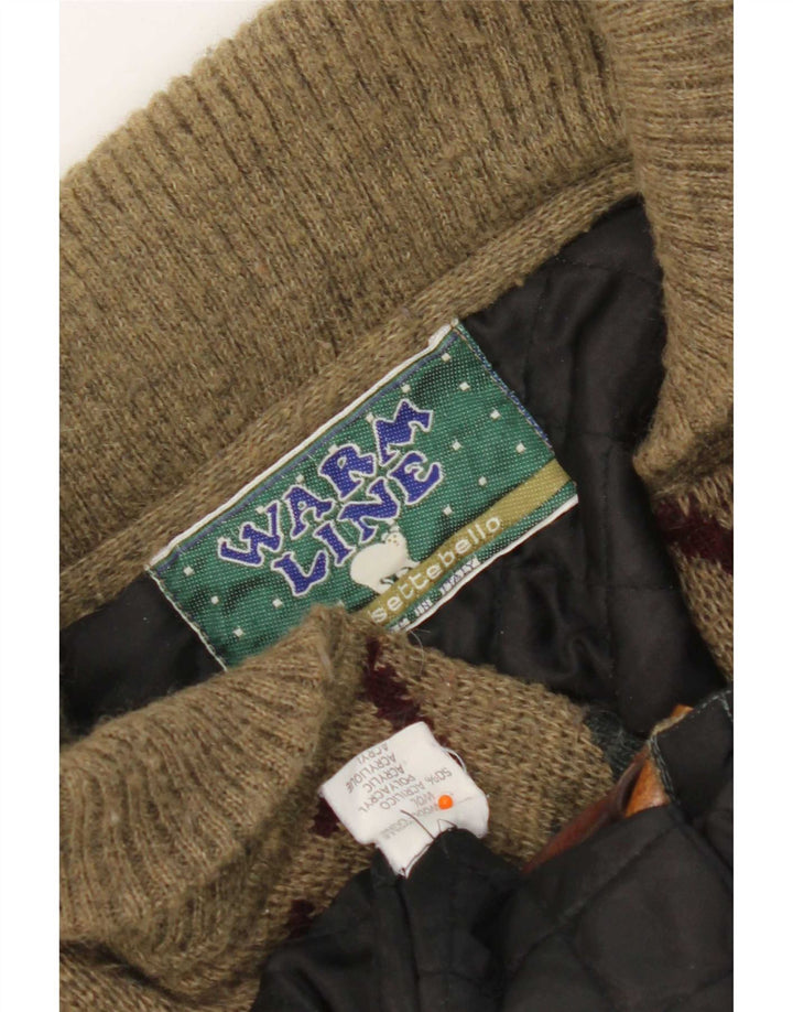 Pulover Cardigan Vintage pentru Barbati Mediu Kaki Geometric Lână