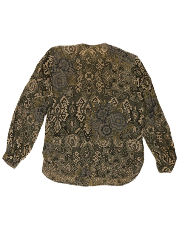 Bluză pentru femei vintage cămașă UK 16 mare kaki geometric