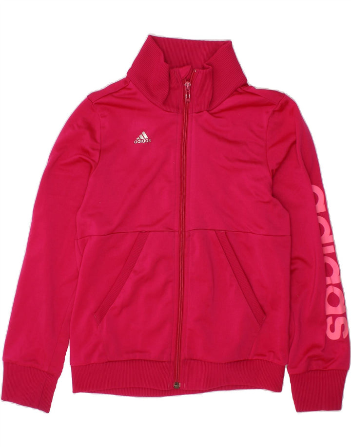 ADIDAS Girls Graphic Tracksuit Top Jacket 9-10 Years Pink Polyester Vintage Adidas and Second-Hand Adidas from Messina Hembry 