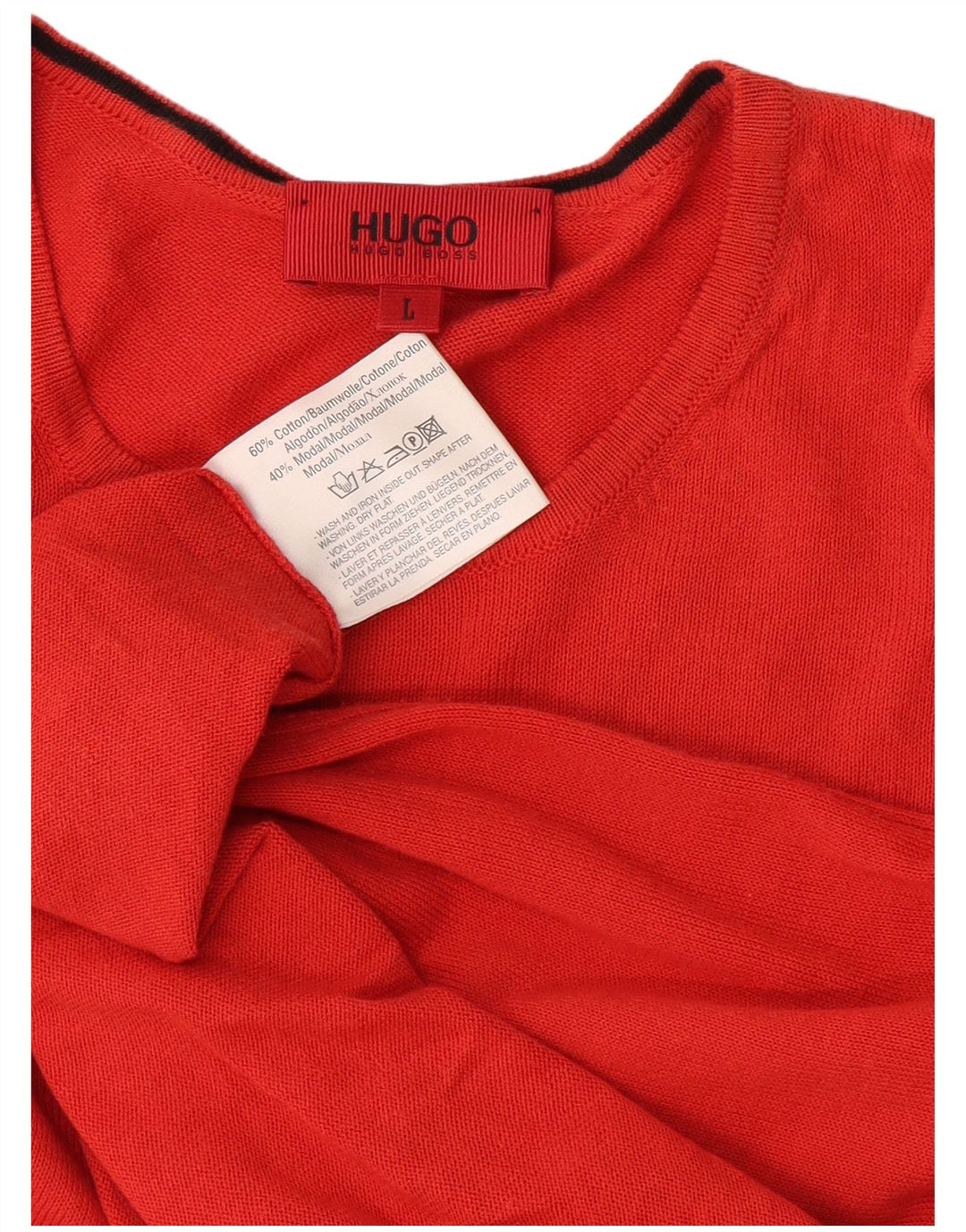 Pulover Hugo Boss pentru bărbați cu gât roșu mare, bumbac