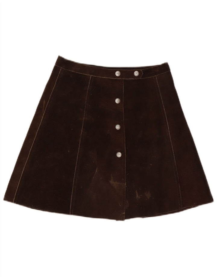 Fusta mini de piele intoarsa vintage pentru femei W26 maro mic