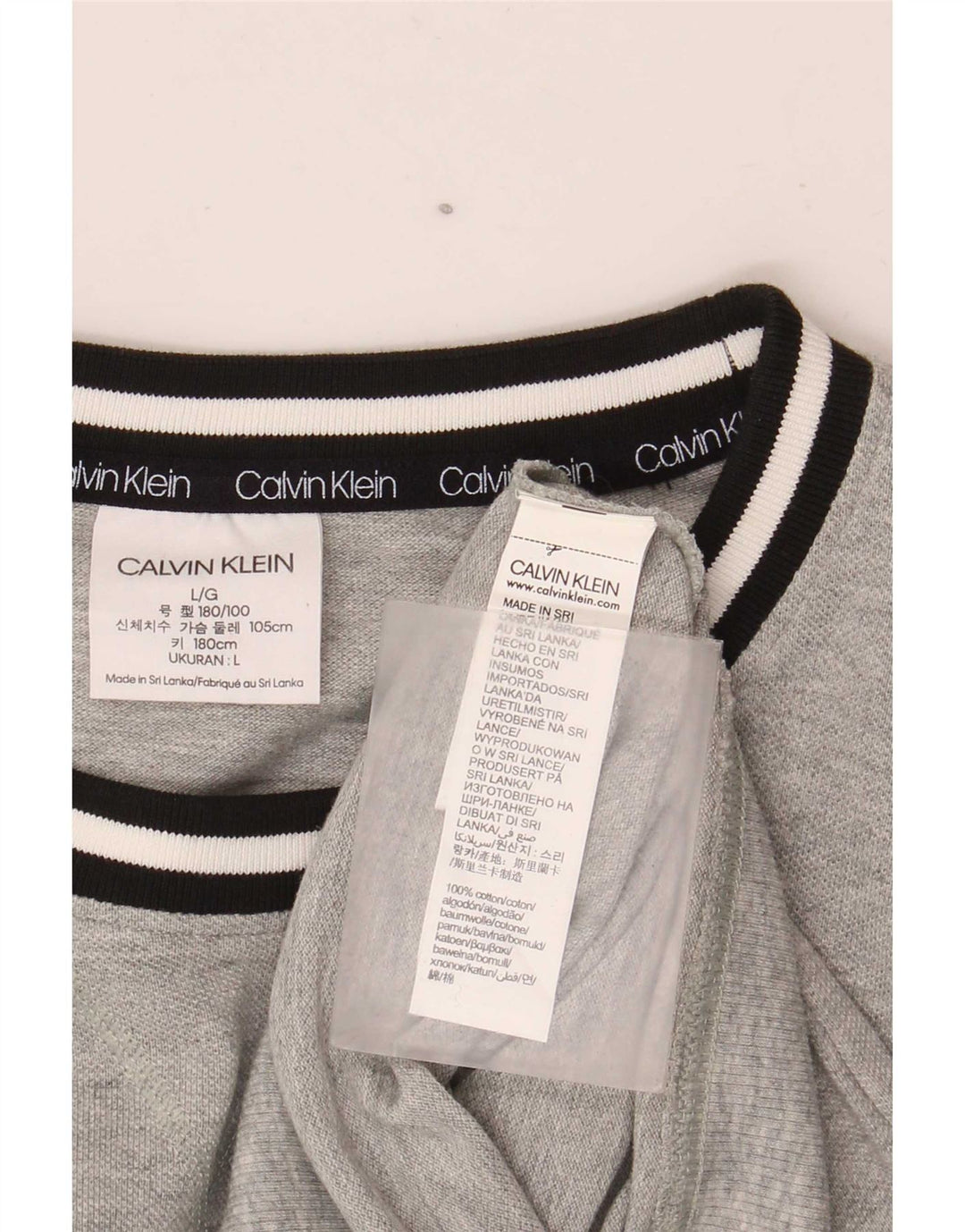 Pulover Calvin Klein pentru bărbați, cu grafică, cu decolteu, cu dungi mari, gri