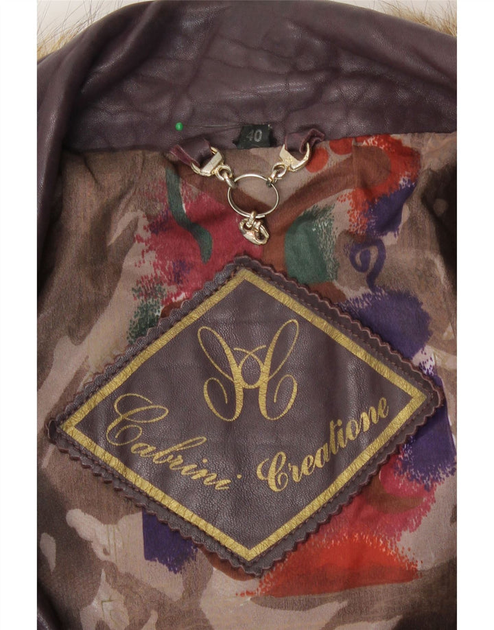 Jachetă de piele supradimensionată cu glugă pentru femei Cabrini EU 40 din piele mov mediu