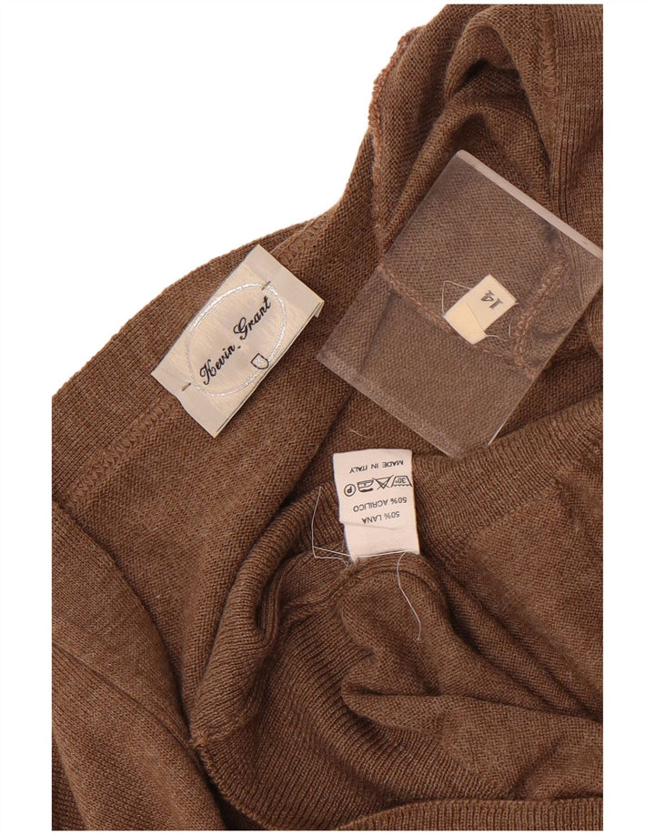 Pulover Cardigan Vintage pentru Damă UK 14 Mare Lână Maro