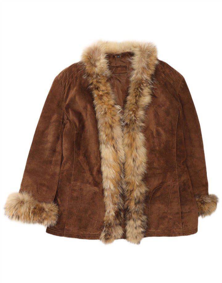 Jachetă de căprioară deschisă pentru femei VINTAGE IT 46 din piele maro mare