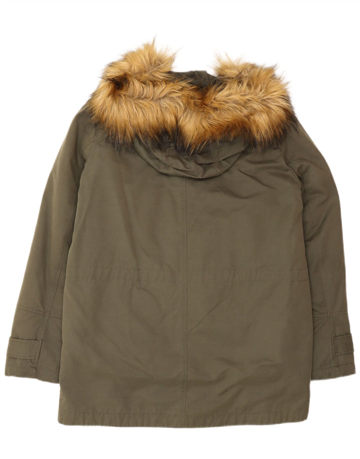 Jachetă parka supradimensionată cu glugă pentru femei Zara UK 10 Poliester kaki mic