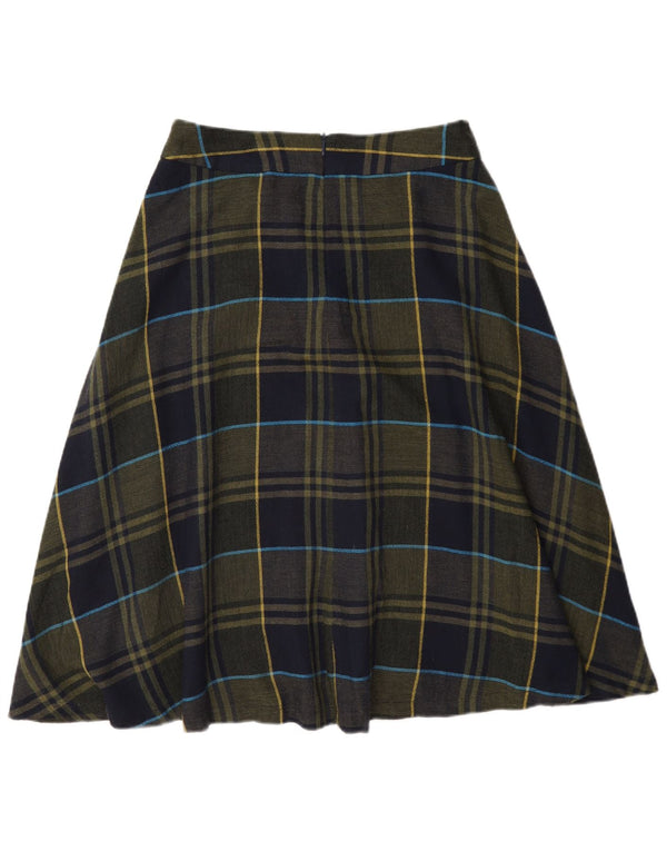 Fusta evazată pentru femei Benetton UK 8 Small W27 Kaki Check Viscose