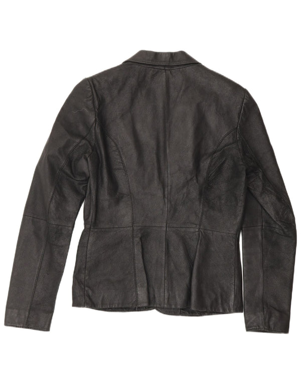 Blazer din piele pentru femei Zara cu 2 nasturi UK 10 Mic din piele neagră