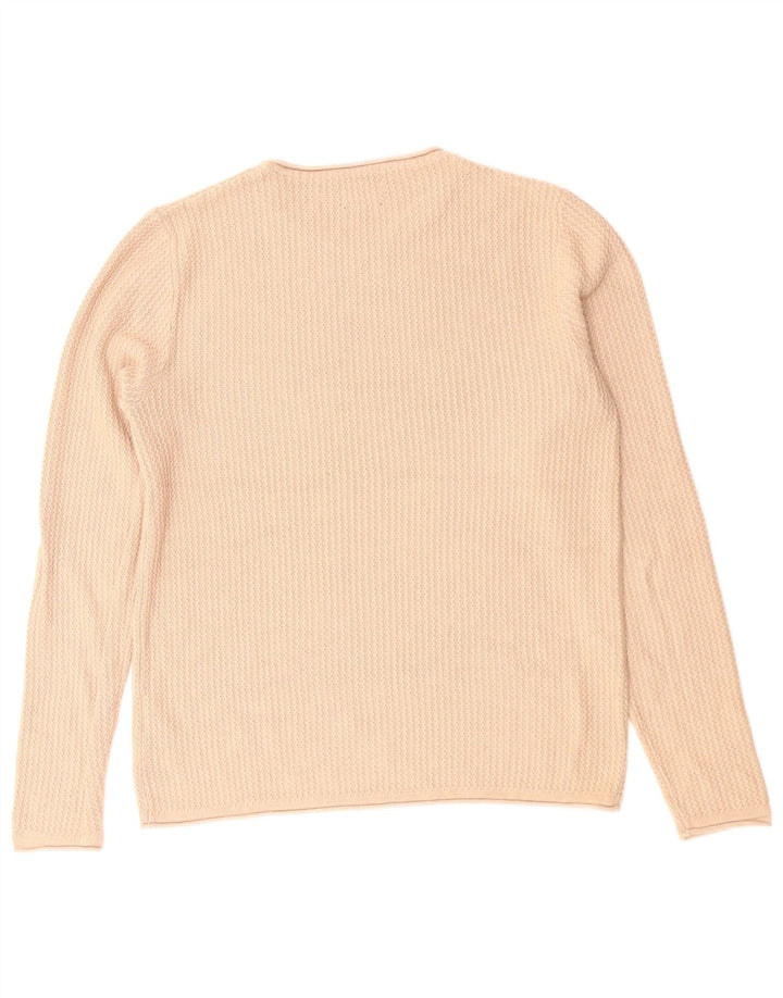 Pulover Jack & Jones pentru bărbați cu gât roșu, bumbac mediu bej