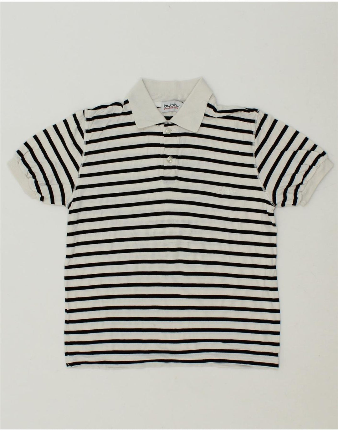 BYBLOS Boys Polo Shirt 6-7 Years White Striped Vintage Byblos and Second-Hand Byblos from Messina Hembry 