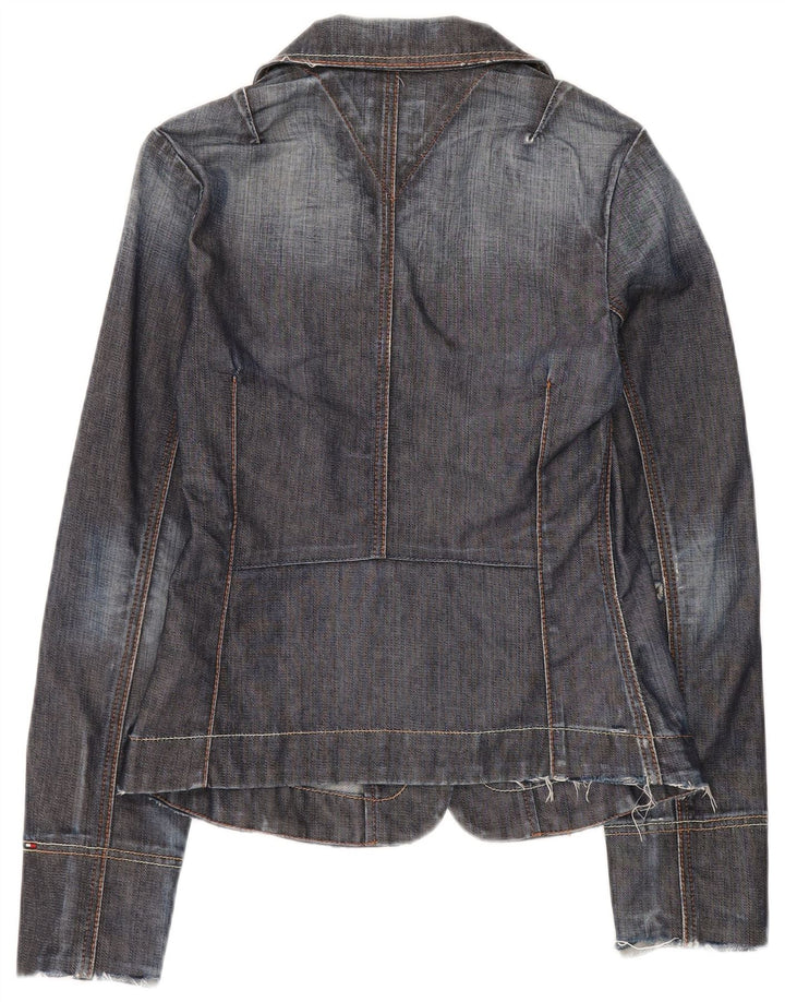 Jachetă Tommy Hilfiger pentru femei, din denim, cu 3 nasturi, UK 12 Medium Bleumarin