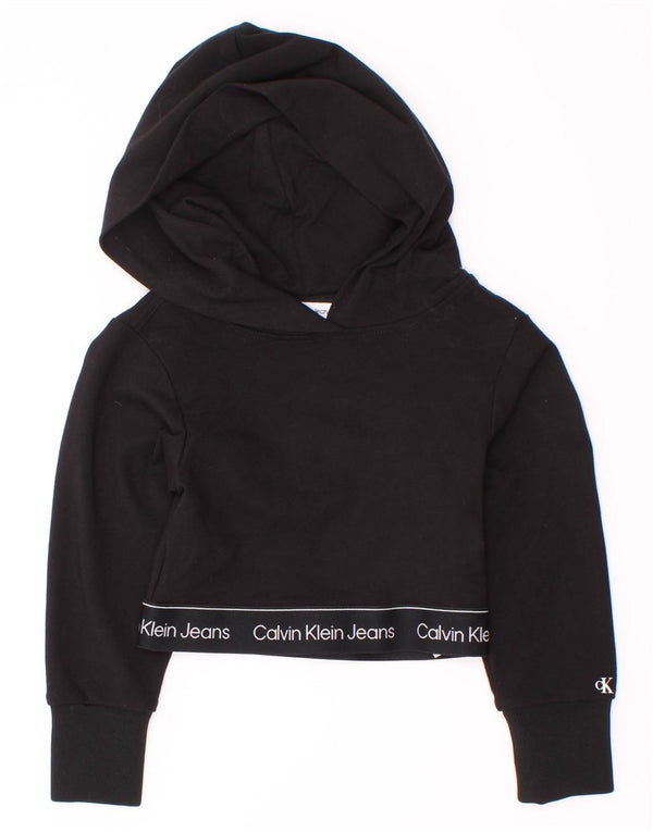 Pulover Calvin Klein pentru fete Crop Graphic Hoodie 3-4 ani, viscoza neagra