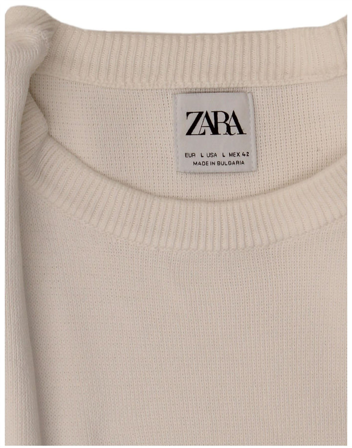 Pulover pentru bărbați Zara, cu decolteu, mare, alb