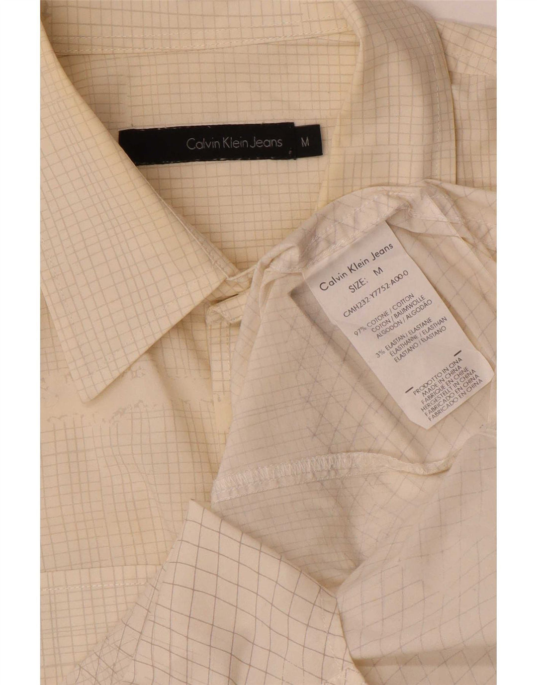 Cămașă pentru bărbați Calvin Klein Jeans, bumbac cu carouri alb, mediu