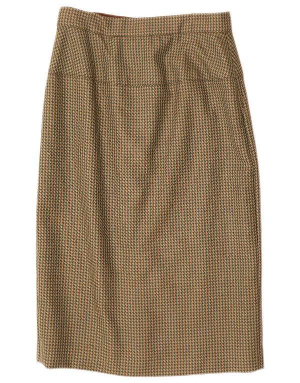 Fusta midi vintage cu talie înaltă pentru femei W28 Medium Khaki Houndstooth