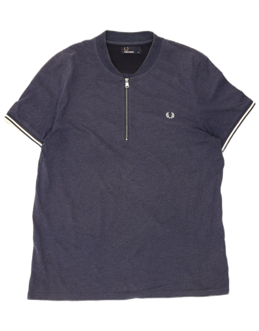 Tricou Fred Perry pentru bărbați, cu fermoar, cu gât, mijlociu, bleumarin, în dungi