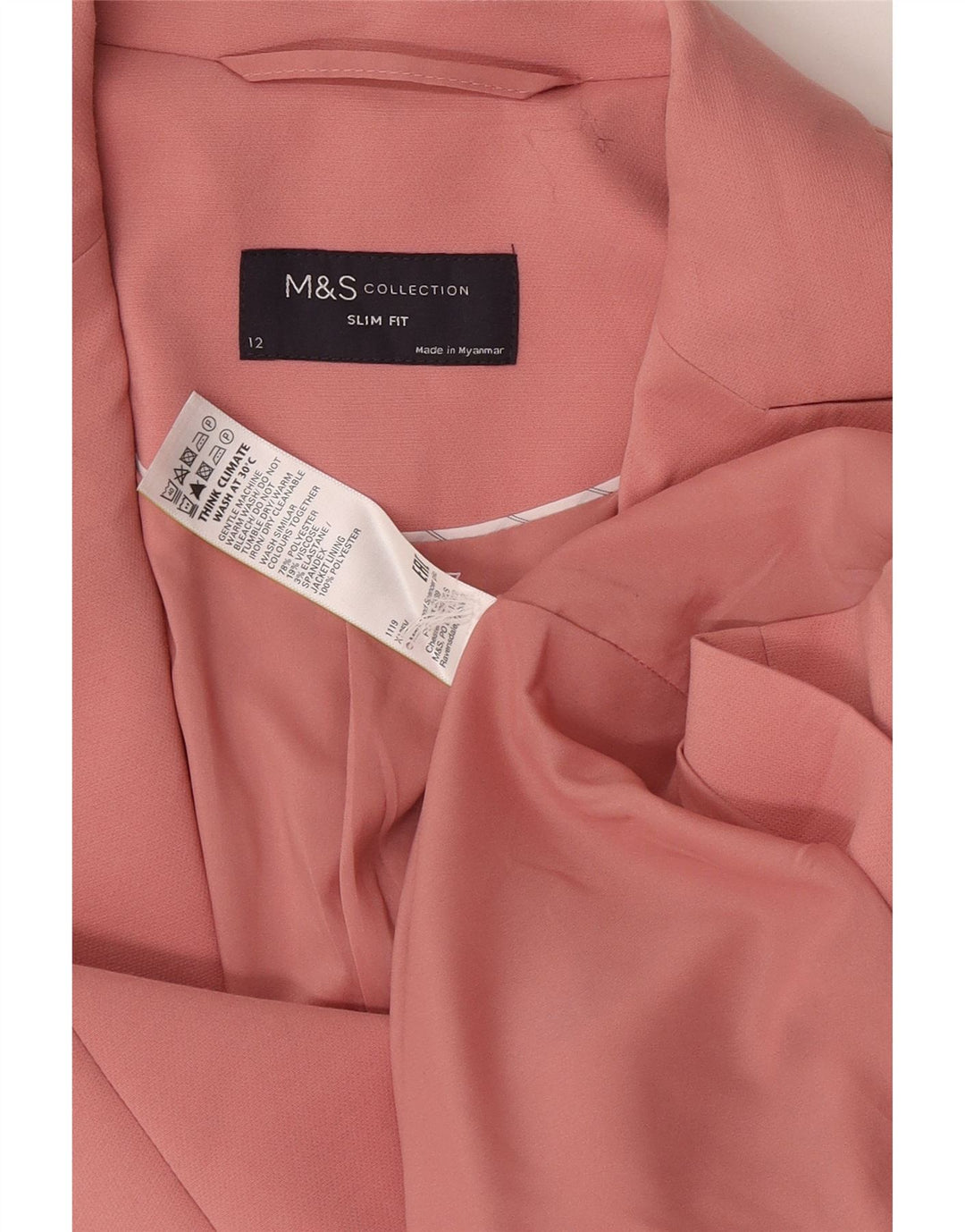 Jachetă pentru femei Marks & Spencer, cu 1 buton, slim fit, UK 12, roz mediu