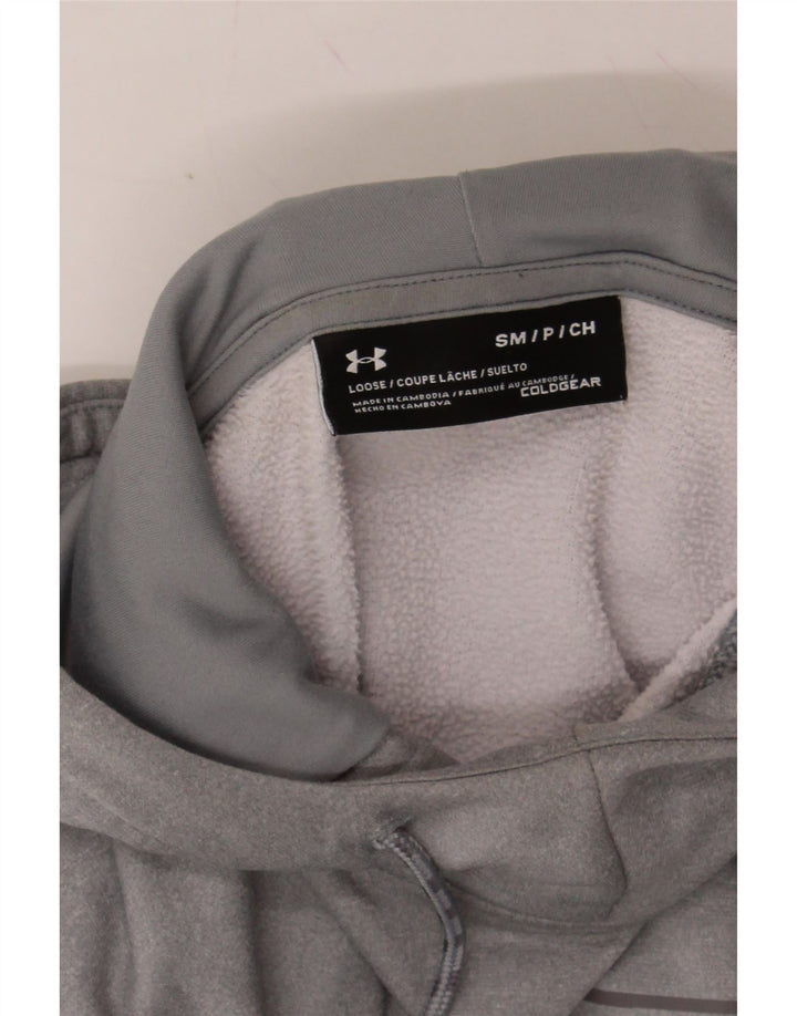 UNDER ARMOUR Mens Cold Gear Graphic Hoodie Jumper Small Grey Polyester Vintage Under Armour and Second-Hand Under Armour from Messina Hembry 