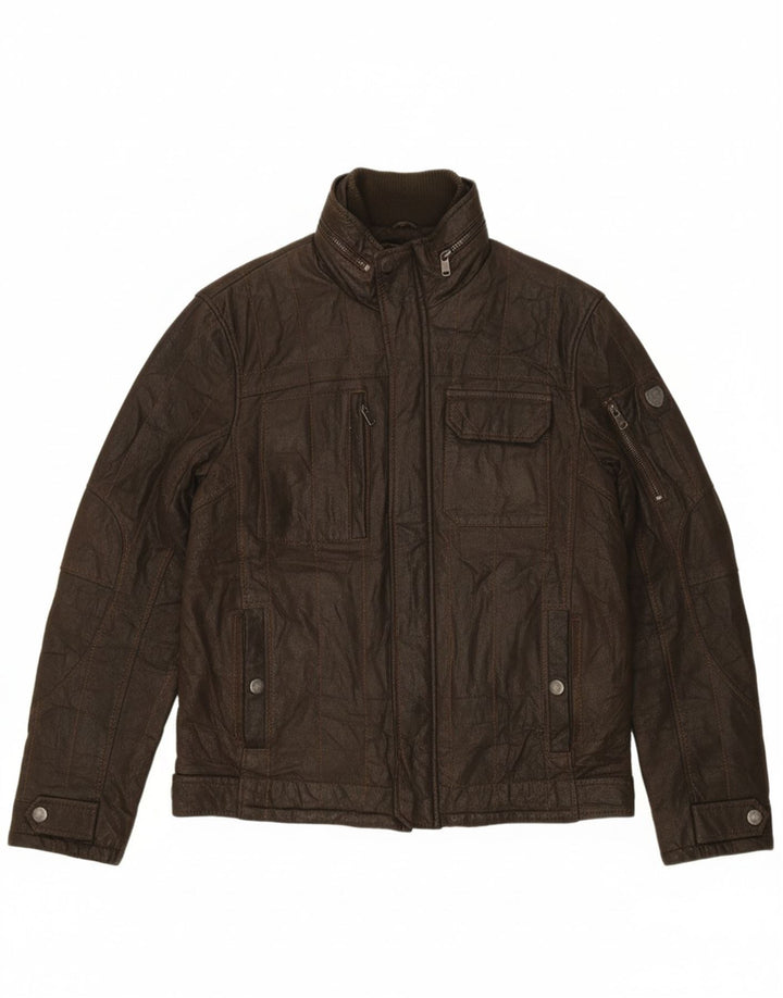 ENGBERS Mens Leather Jacket UK 38 Medium Brown Leather