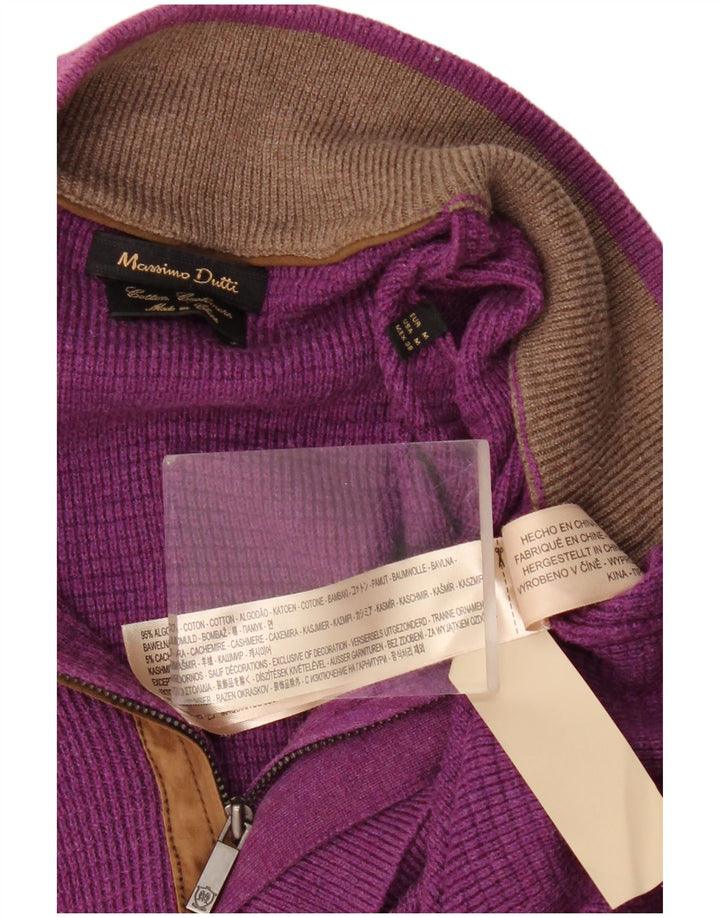 Pulover Massimo Dutti pentru bărbați, cu fermoar și gât, bumbac violet mediu