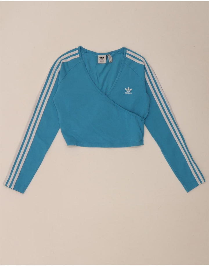 Adidas Crop Top pentru femei cu mânecă lungă UK 12 Medium Blue Bumbac
