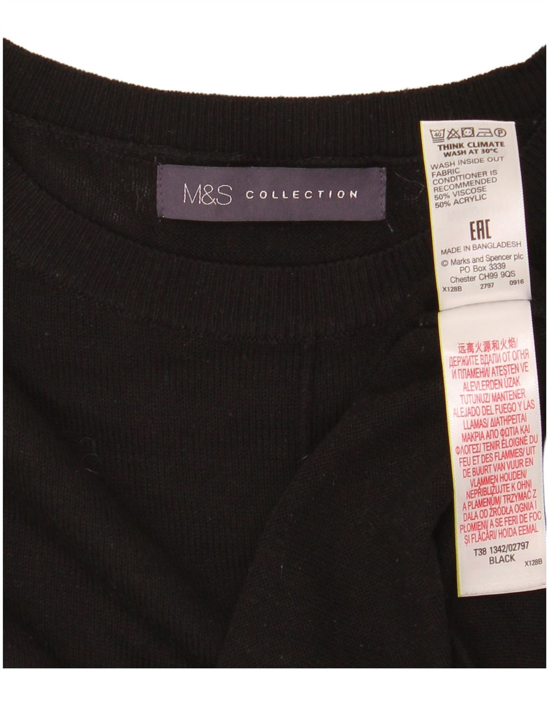 Pulover pentru femei Marks & Spencer cu decolteu triplu UK 14 Medium Negru
