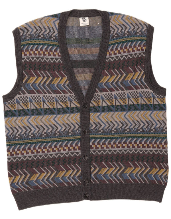 Cardigan Vintage fără mâneci pentru bărbați IT 56 XL Lână geometrică gri